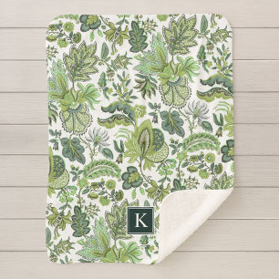 Cobertor Sherpa Monograma floral do vintage verde de Boho