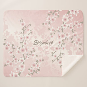 Cobertor Sherpa Monograma Floral Vintage de Ameixa Cerejeira