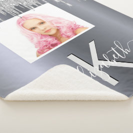 Cobertor Sherpa Monograma glamouroso da foto da luz prateada