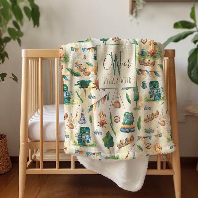 Cobertor Sherpa Monograma Ilustrado de Padrões de Campos de Água (Criador carregado)