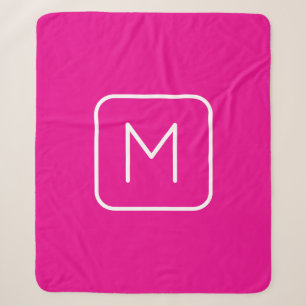 Cobertor Sherpa Monograma Inicial Simples e Moderno Rosa e Branc