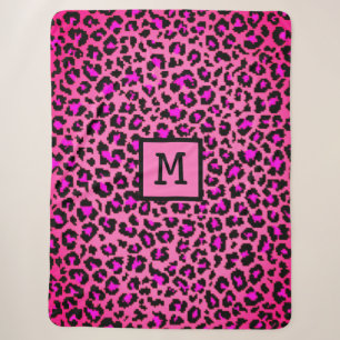 Cobertor Sherpa Monograma Leopard Impressão Elegante Inicial Rosa