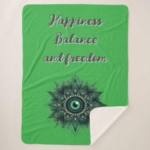 Cobertor Sherpa Monograma Mau Verde Escuro Símbolo de Olhos em Ver