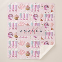 Cobertor Sherpa Monograma Milkshake Rosa Cor-de-Rosa Fofo Presente