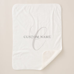 Cobertor Sherpa Monograma Moderno Elegante   Cinza e Branco (editá