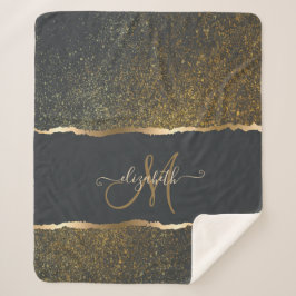 Cobertor Sherpa Monograma Moderno Elegante com Toque Dourado