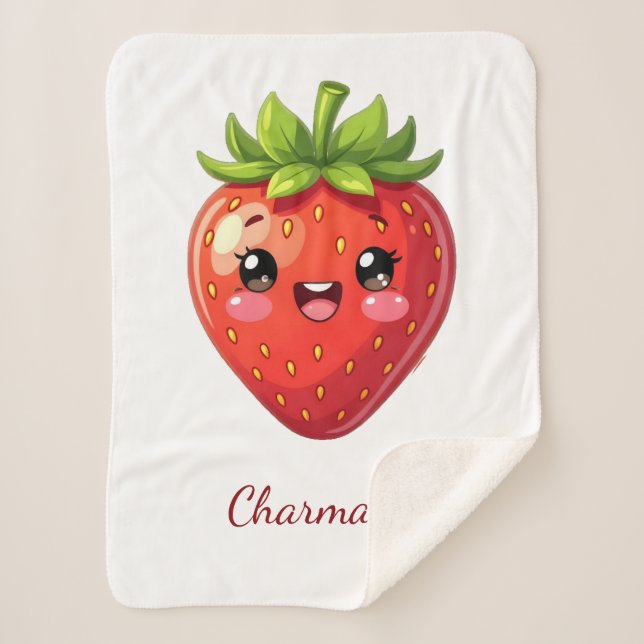 Cobertor Sherpa Monograma morango kawaii fofo (Frente)