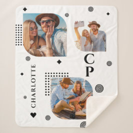 Cobertor Sherpa Monograma Nome 3 Tendência de Colagem de Fotos