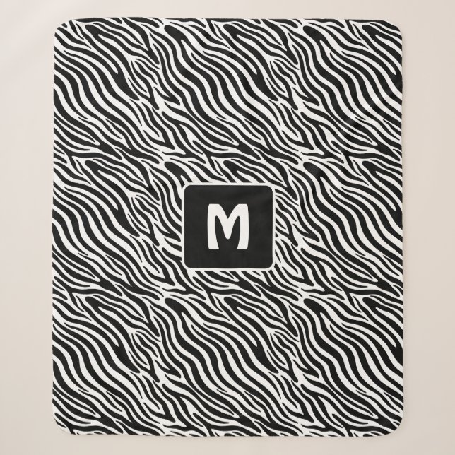 Cobertor Sherpa Monograma Personalizado com Estampa de Zebra (Frente)