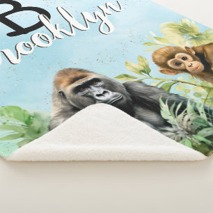 Cobertor Sherpa Monograma Personalizado da Selva de Gorilla Chimpa