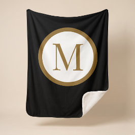 Cobertor Sherpa Monograma Personalizado de Centro Preto e Dourado