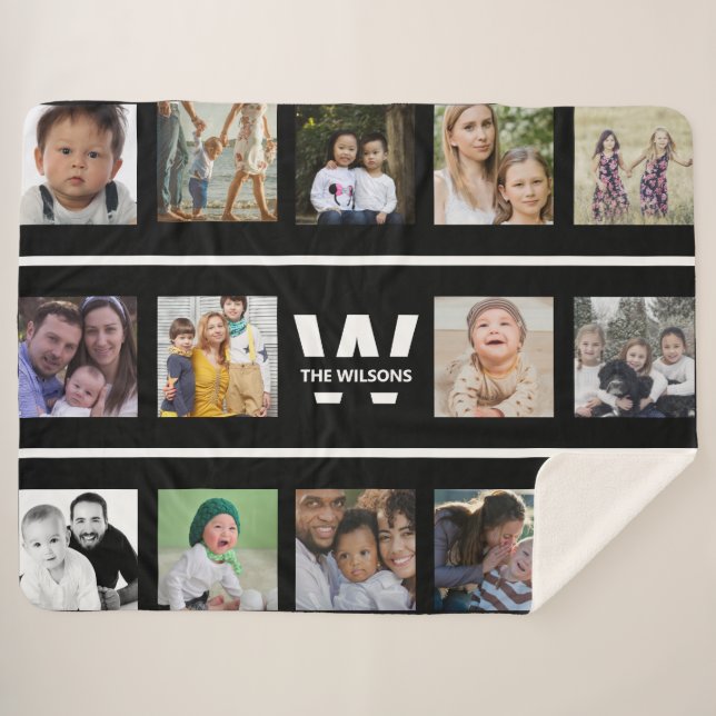 Cobertor Sherpa Monograma personalizado de múltiplas fotos em pret (Frente (Horizontal))