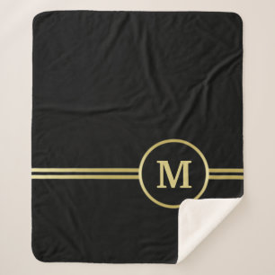 Cobertor Sherpa Monograma personalizado de ouro elegante a preto
