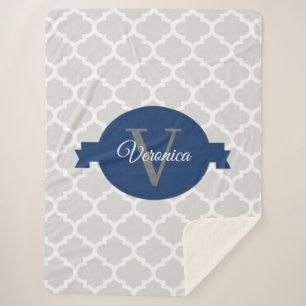Cobertor Sherpa Monograma Personalizado de Quatrefoil Azul