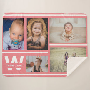 Cobertor Sherpa Monograma Personalizado de Várias Fotografias Rosa