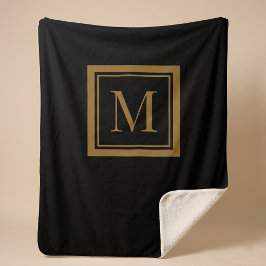 Cobertor Sherpa Monograma Personalizado em Moldura Preta e Dourada