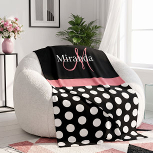 Cobertor Sherpa Monograma Preto Branco Rosa Riscado Bolinhas Sherp