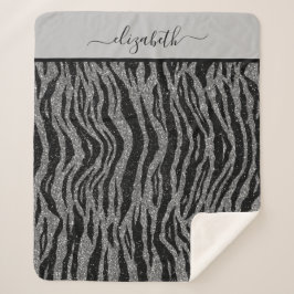 Cobertor Sherpa Monograma Preto e Cinza Prata Estampa Zebra