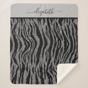 Cobertor Sherpa Monograma Preto e Cinza Prata Estampa Zebra