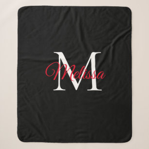 Cobertor Sherpa Monograma preto vermelho simples moderno