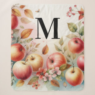 Cobertor Sherpa Monograma Queda de maçã em cores pastosas aquarela