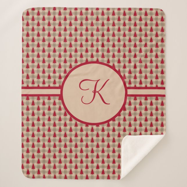 Cobertor Sherpa Monograma Red Brown Buffalo Xadrez País Russo (Frente)