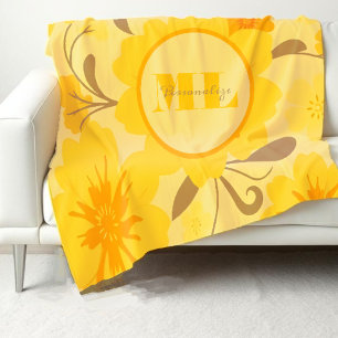Cobertor Sherpa Monograma Retro Flores De Sol-Flores Amarelas