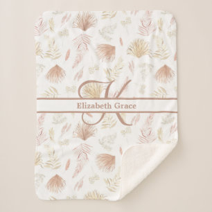 Cobertor Sherpa Monograma Rosa Botânica Dourada Terracotta Neutral