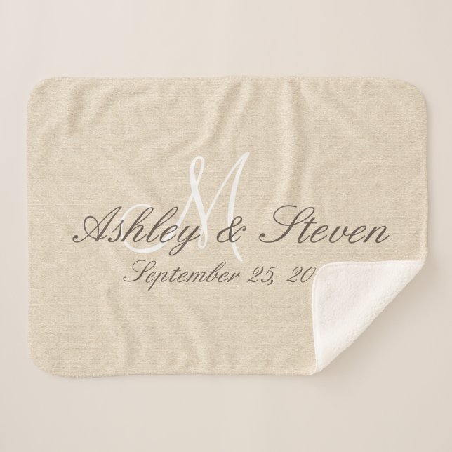 Cobertor Sherpa Monograma | Rústico Linen Look (Frente (Horizontal))