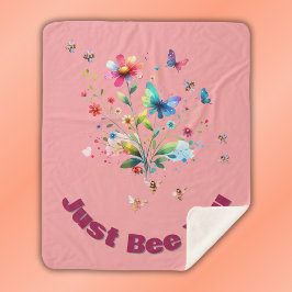 Cobertor Sherpa Monograma Simples Floral de Aquarela, Abelha a ros