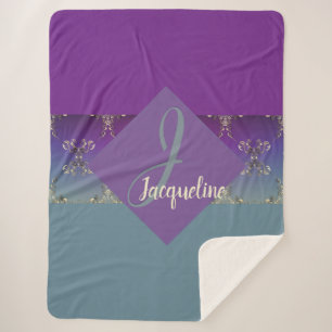 Cobertor Sherpa Monograma, tipo Fabergè,     Gradiente Azul Roxo