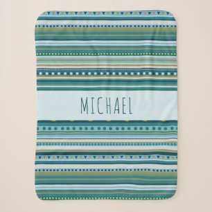 Cobertor Sherpa Monograma Tribal Teal Blue Strips Sherpa Blanket