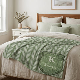 Cobertor Sherpa Monograma Verde Sage Impressão de Tricô Grosso per