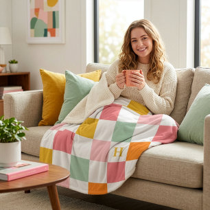 Cobertor Sherpa Monograma Xadrez Multicolor Boho