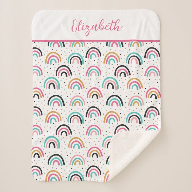 Cobertor Sherpa Monogramas Boho Rainbows Cor-de-rosa Laranja Teal (Frente)