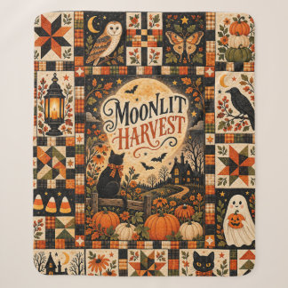 Cobertor Sherpa Moonlit Harvest Vintage Halloween Patchwork