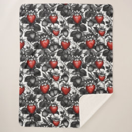 Cobertor Sherpa Morangos Pretos, Brancos e Vermelhos por toda part
