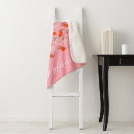 Cobertor Sherpa Morangos Rosa Branco Padrão Rabiscado   