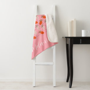 Cobertor Sherpa Morangos Rosa Branco Padrão Rabiscado   