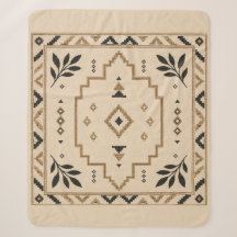 Moroccan Geometric Boho Beige Sherpa Blanket