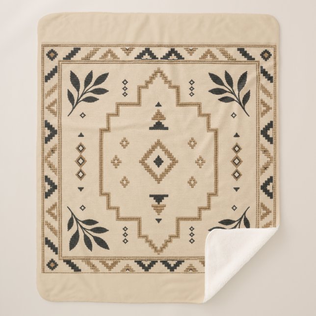 Cobertor Sherpa Moroccan Geometric Boho Beige Sherpa Blanket (Frente)