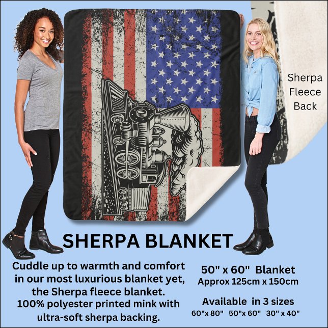 Cobertor Sherpa Motor a vapor na bandeira americana (Criador carregado)