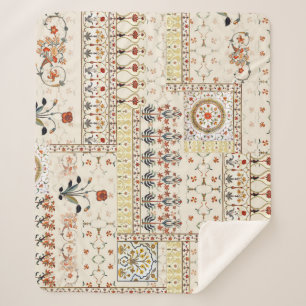 Cobertor Sherpa Mughal Floral Paisley: Elegância Digital Étnica.
