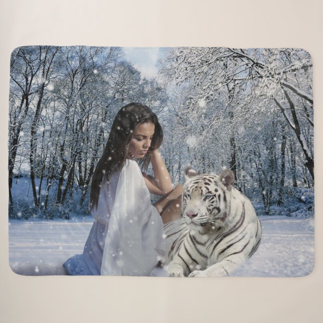 COBERTOR SHERPA MULHER COM TIGER BRANCO (Frente (Horizontal))