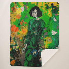 Cobertor Sherpa mulher em campo colorido