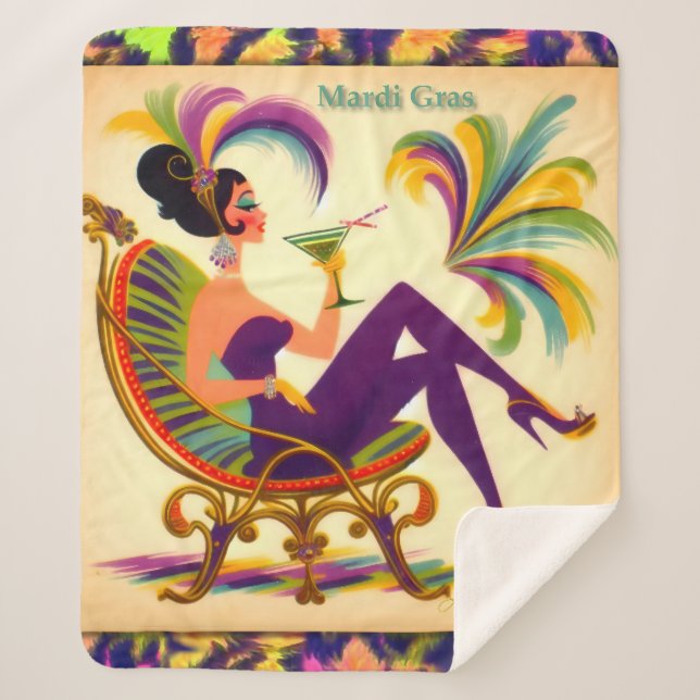 Cobertor Sherpa Mulher futurística do meio século Mardi Gras Marti (Frente)
