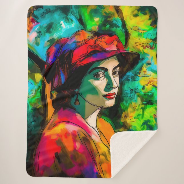 Cobertor Sherpa Mulher no Chapéu Vermelho (Frente)