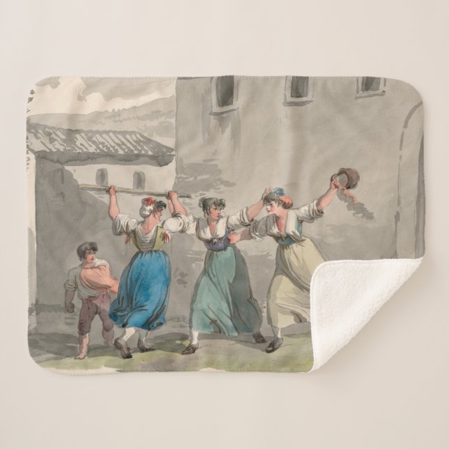 Cobertor Sherpa Mulheres lutando em Roma, Itália (cena histórica) (Frente (Horizontal))