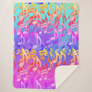 Cobertor Sherpa Música Bonita Notas Musicais Girando Coloridas