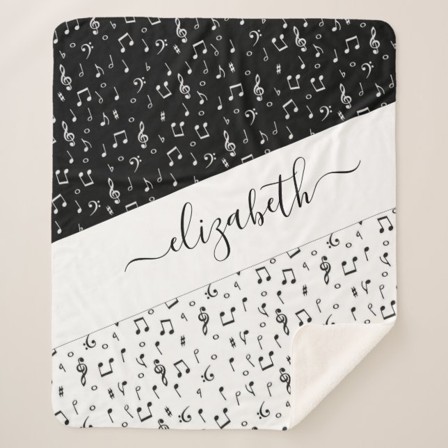 Cobertor Sherpa Musical preto e branco personalizado (Frente)